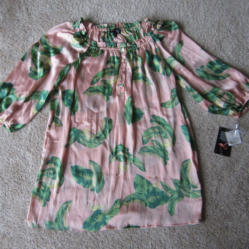 The Webster at Target women's small pink green sheer flamingo print tunic